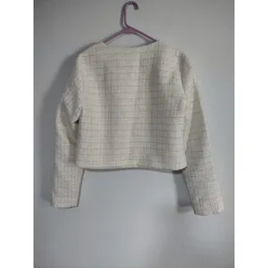 Line & Dot Kinzie Top, ivory cropped tweed jacket. Bow Detail Cropped Wool Poly thumbnail 12