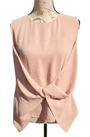 Zara -1612 Front Knotted Sleeveless Blouse in Pink‎ Blush Women's Medium thumbnail 1