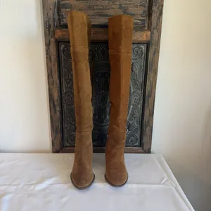 Franco Sarto Elnora Tall Suede Over The Knee Boots Brown Boho Fringe Tassel Sz 9 thumbnail 2
