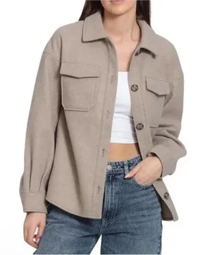 Avec Les Filles Tan Oat Melange Utility Shacket‎ Jacket Size S thumbnail 1