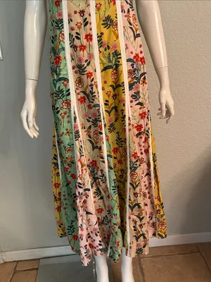 Christian Lacroix Linen Floral Midi Dress | Yellow, Mint & Pink | Size 6🌼💗 thumbnail 10