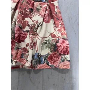 Floral Strapless Sweetheart Romper Pink Red Rose Print Textured Mini Jumpsuit thumbnail 4