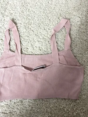 Zara Ribbed Knit Cropped Top in Dusty Pink thumbnail 5