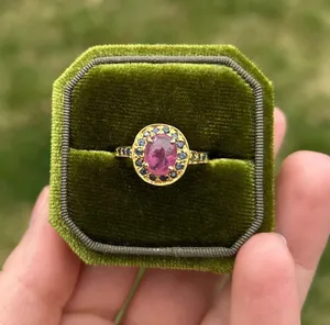 Vintage 925 Gold Ring with Ruby / sapphire Halo Accent thumbnail 1