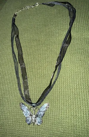 Butterfly Pendant Multi-Strand Necklace - Black thumbnail 1