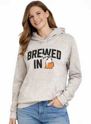 Beige Gray Women's Beer Brewed in MI Michigan Hoodie thumbnail 1
