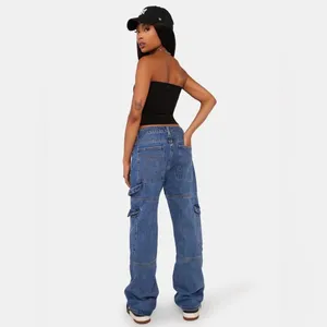 Edikted Jaimie Cargo Jeans Baggy Fit Pockets Low Waist Blue Denim Y2K NEW Size L thumbnail 12
