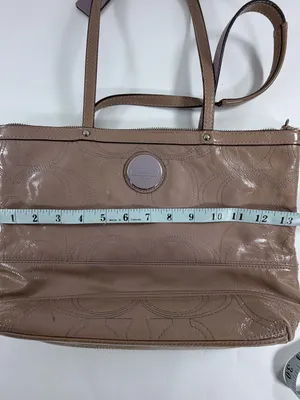 Coach Taupe Patent Leather Signature C Embossed‎ Tote Zip Shoulder Bag F15142 thumbnail 11