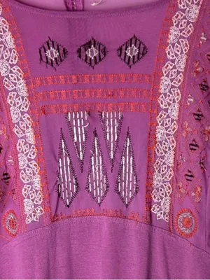 Free People La Cienega Wisteria Mauve Embroidered Sheer Inset Blouse Size L thumbnail 6