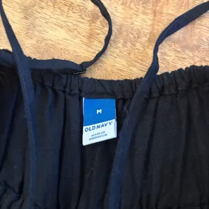 Old Navy Linen Blend Jumpsuit Medium Minimalist Smocked Wide‎ Leg Ankle Black thumbnail 4