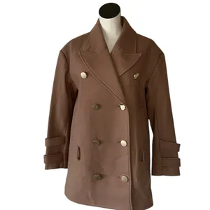 NWT Badgley Mischka Rosalie Notch Collar Coat NO BELT Brown Embellished Button thumbnail 3