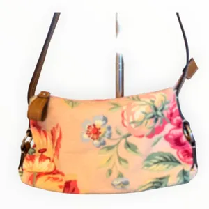 Fossil Floral‎ Canvas Baguette Shoulder Bag Leather Trim Y2K VTG Boho Feminine thumbnail 2