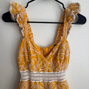 ELA‎ Mustard Yellow Eyelet Embroidered Maxi Dress Ruffle Strap Cutout Size 6 thumbnail 2