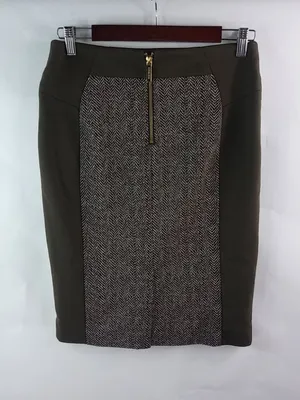 Michael Kors 6 Brown Gold Herringbone Pencil Skirt thumbnail 3