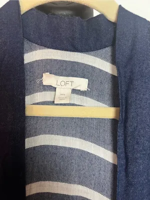 LOFT Kimono Nautical Navy and White Striped Open-Front Cardigan thumbnail 4