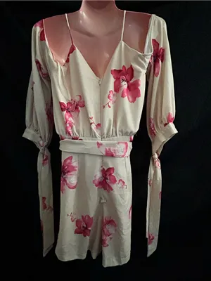 Angel Biba Floral Tie-Sleeve Cream & Pink Romper SZ 10 thumbnail 2