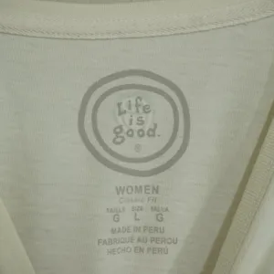 Life is Good Women's Large Happy Camper Graphic T-Shirt Cream Cotton Outdoors thumbnail 4