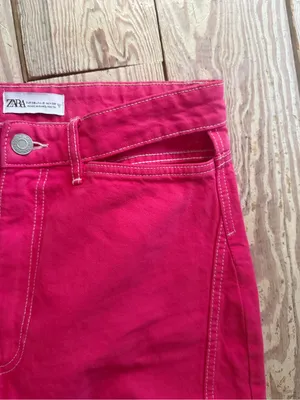 Zara Hot Pink Contrast Stitch Pants size 6 thumbnail 4
