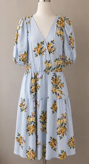 A New Day Light Blue Floral Wrap V-Neck Tiered Midi Dress NWT Size M thumbnail 1