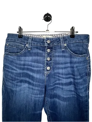Ariat REAL Medium Wash Button Fly Raw Hem Flare Denim Jeans thumbnail 2