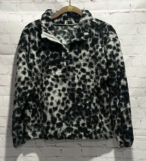LOFT‎ Black and Gray Cheetah Print Teddy Jacket Pullover Fleece Woman's XSP thumbnail 1