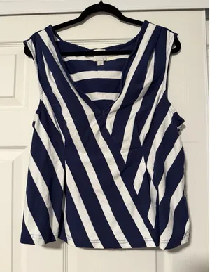 Maeve Anthropologie Sleeveless‎ Blue White Striped Top Nautical Coastal Resort thumbnail 1