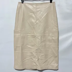 New Hunter & Brown Faux Leather Cargo Pocket Midi Pencil Skirt Beige Size Medium thumbnail 2