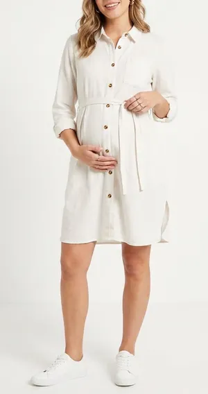Seraphine White Cotton Maternity Shirt Dress Tie Waist Long Sleeve US 2 UK 6 thumbnail 1