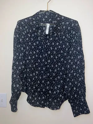 Madewell NWT Floral Button Up Blouse Black Long Sleeve Top Medium‎ thumbnail 1