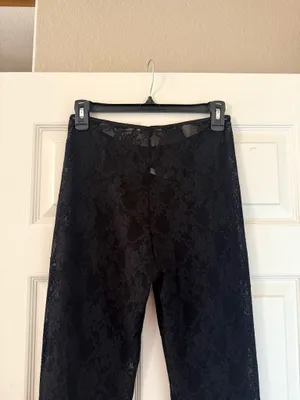 Los Angeles Apparel Black Floral Lace Flare Pants Leggings thumbnail 10