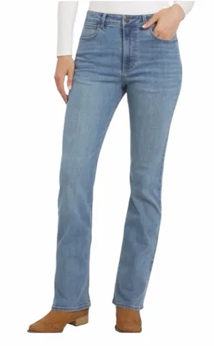 NEW Wrangler Women’s High Rise Bootcut Light Wash Blue Denim Jeans, Size 12x31 thumbnail 1