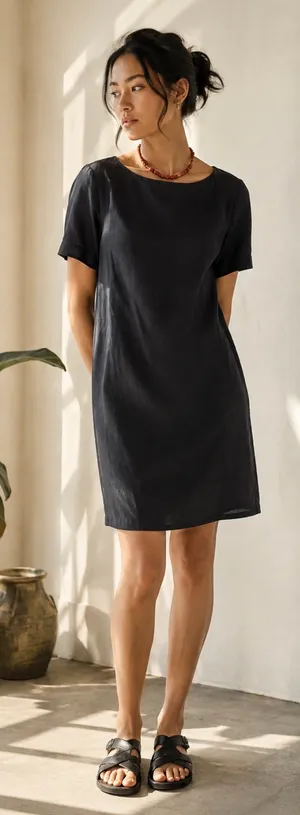 Abercrombie & Fitch 100% Linen Black Shift Dress Size Small thumbnail 1