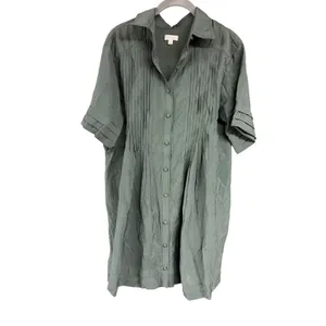 Anthropologie Pilcro Short Sleeve Pintuck Tunic Shirt Dress Olive Green Small thumbnail 4