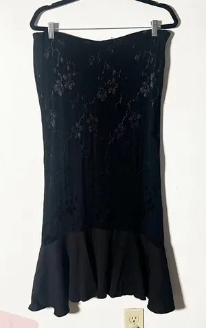 Vtg Y2k 2000s Midi Skirt Medium Black Ruffles Asymmetrical Fairy Goth thumbnail 1