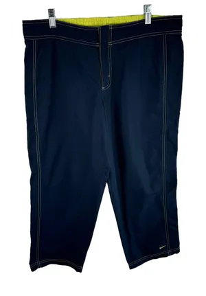 Nike Navy Blue‎ Yellow Trim Elastic Waist Cropped High Rise Track Pants Size L thumbnail 1