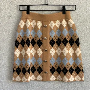 NWT Maje Argyle‎ Jilina Wool Blend Mini Skirt in Camel Size 38/Small thumbnail 3