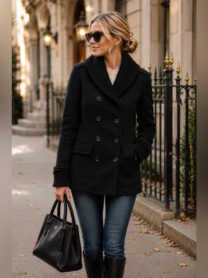 Burberry Brit Black Wool Blend Peacoat Rib Knit Collar Jacket thumbnail 2