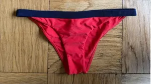 Rye $205 Zesty Grosgrain-trimmed Triangle Bikini, Red/Blue, XS, EUC, Worn Once thumbnail 1