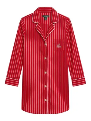 Ralph Lauren Striped Pajama Button Shirt Dress Size Small Red Christmas Holidays thumbnail 1