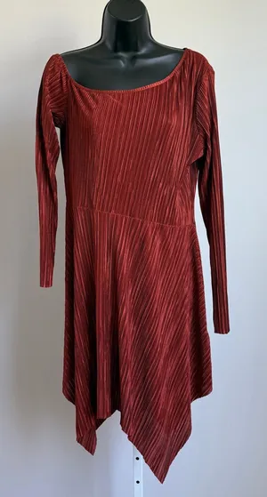 ASOS Boho Relaxed Witchy MobWife Lagenlook Plisse Asymmetric Dress‎ 10 Rust Red thumbnail 1
