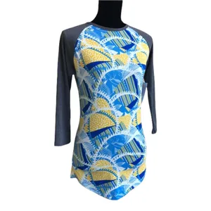 LuLaRoe Womens Top Size XXS Randy Baseball Tee Yellow Blue White Gray NEW‎ thumbnail 2