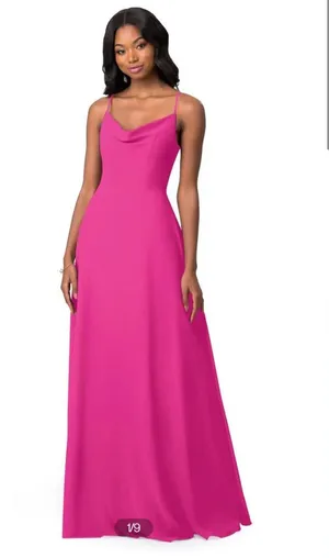 Azazie fuchsia Strapless Cowl Neck Dress thumbnail 1