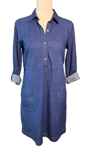 J. Jill Denim ShirtDress Blue Cotton Blend Roll Tab Sleeve XS Petite Knee length thumbnail 1