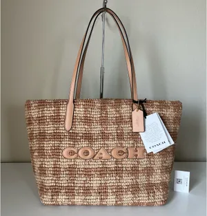 Coach City Tote Bag With Gingham Print thumbnail 1