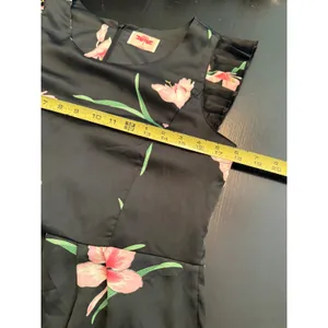 Orion London Floral‎ Mini Dress Black Pink Lily Pleated Ruffle Sleeve Size M/L thumbnail 4