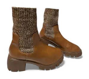 Universal Threads Keely Faux Leather Cognac Ankle Boots Knit Cuff Chunky Heel thumbnail 1