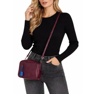 J. Crew Signet Pebble Leather Crossbody Camera Bag Burgundy Red thumbnail 3