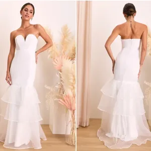 LULU's Bridal Wedding Chic Sexy Bustier Organza Tiered Ruffles Maxi Gown thumbnail 4
