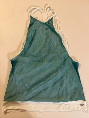Alo Yoga Mesh Athletic Tank Top size XS Teal Sheer Logo Workout Shirt thumbnail 1