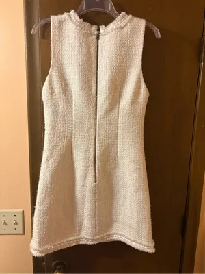 NWT Alice + Olivia Coley Tweed Sleeveless Mini Dress in White thumbnail 6